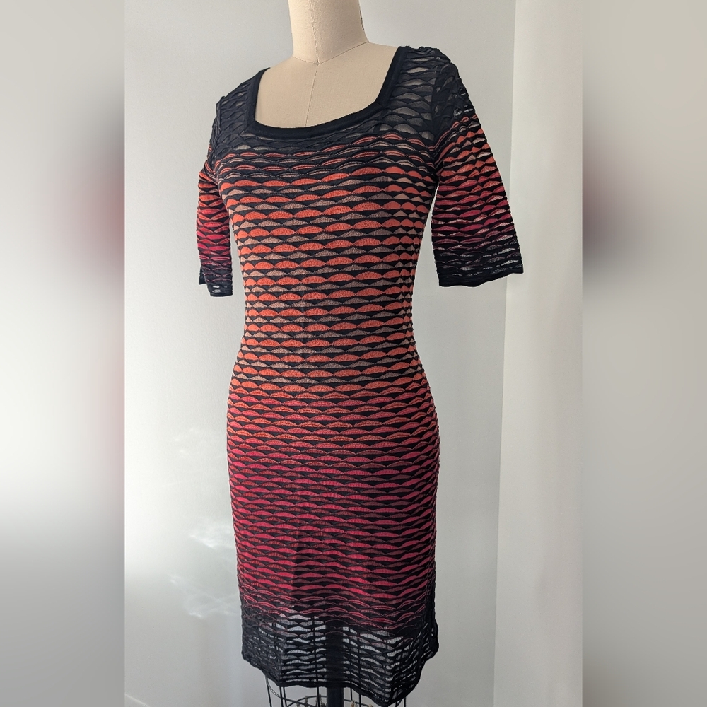 Missoni Black and Red Geometric Fan Knit Midi Dress - Size 42 Italy/Size 6 US